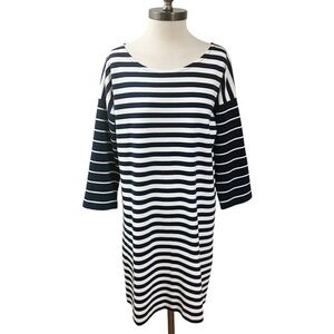 Coastal Nautical Preppy J. CREW Striped Dress Ponte Knit Small Navy White Preppy